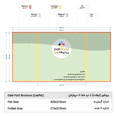 تصویر قالب طراحی بروشور اندازه گسترده 420x210mm و اندازه بسته 210x210mm
